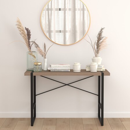 Flash Furniture Rectangle Console Table, Black, Metal Frame, Laminate, Wood Grain NAN-JN-21738-GG